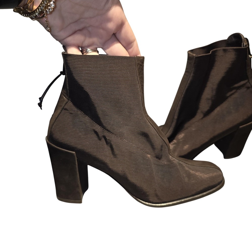 Donald J Pliner Ankle Boots Women 8.5 Brown Woven Zip Block Heel Booties Dress